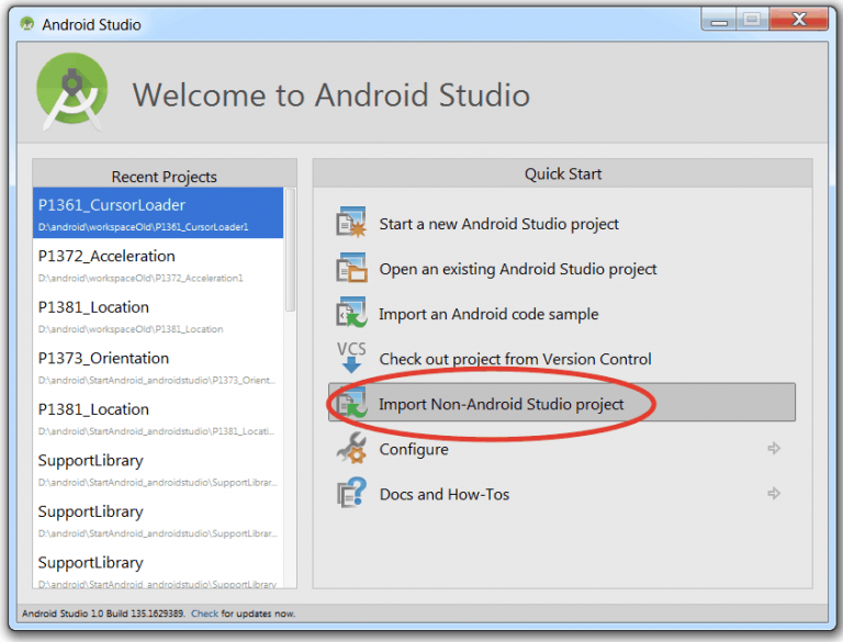 Импорт проекта в android studio